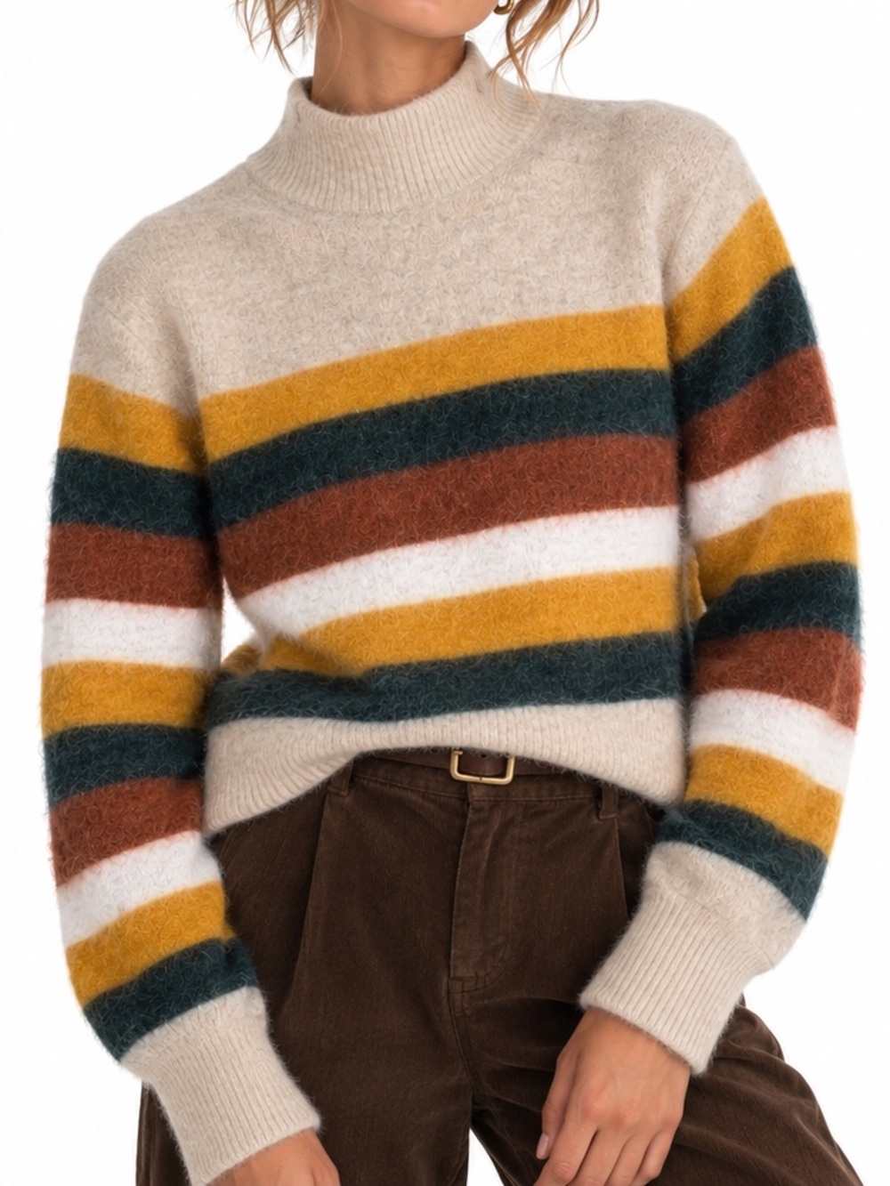 & Other Stories Mohair Wool Striped Mock Neck Sweater Size Small